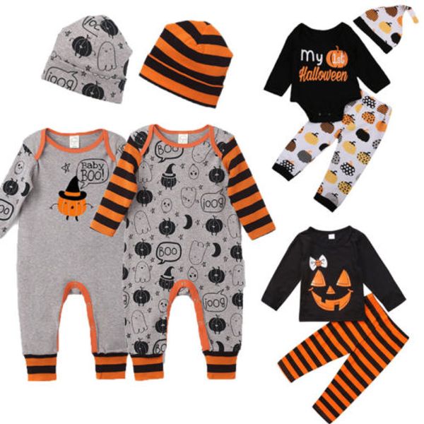 

cute halloween costume newborn infant baby boy girl kids 3 stylish striped pumpkin romper jumpsuit cotton clothes outfit, Blue