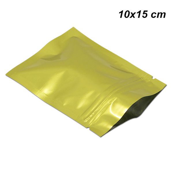 100pcs / Lot Ouro 10x15 cm (3.9x5.9 polegadas) Reclosable Mylar Foil Seal calor Amostra pacotes folha de alumínio Bolsa para cookies Foil Saco dos doces