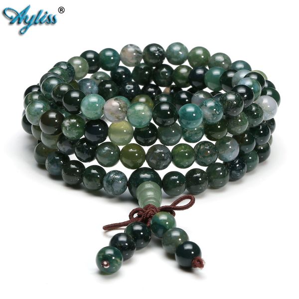 

ayliss 2018 new style 6mm 8mm tibetan buddhist natural stone healing gem stone 108 mala prayer beads stretch bracelet necklace, Black