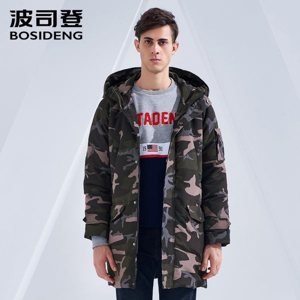 

bosideng 2018 new winter duck down coat for men mid-long down jacket hooded thicken outwear desert camouflage b80142513ds, Black