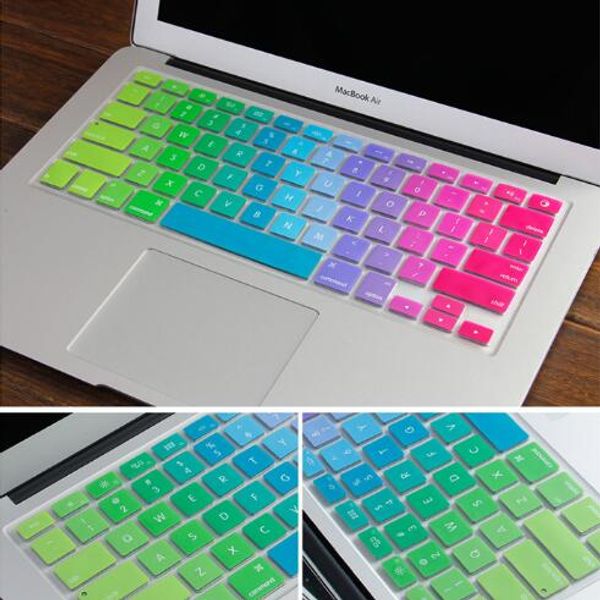 Soft Silicone Rainbow Teclado Caso Protetor Protetor Pele para MacBook Pro Air Retina 11 13 15 polegadas Impermeável à prova d'água Caixa de varejo US Ver