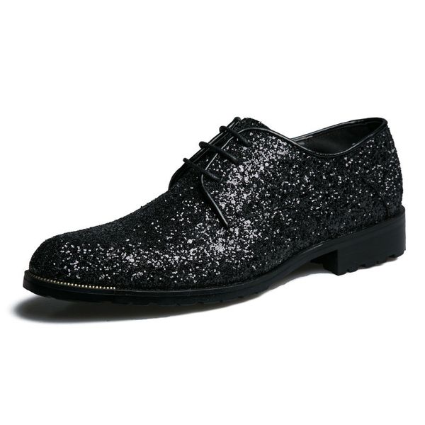 

formal genuine leather business casual elevator shoes men dress office shoes charming shining sequins height increasing black banquet shoes