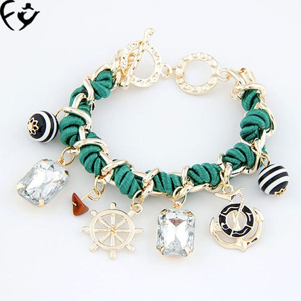 

european and american fashion anchor ship anchor wind wheel multi- pendant knitting bracelet fy18080805, Black