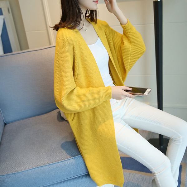 

2018 pocket sweater outerwear medium-long all-match cardigan women loose batwing sleeve sweater women, White;black