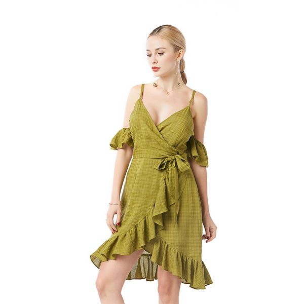 

2018 solid short natural plus size office dress new womens wrapped chest v neck earrings irregular dress ing, White;black