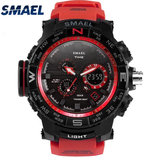 

fantastic fashion red band man sport waterproof outdoor young men dual digital diplay watch new clock cool look, Slivery;brown