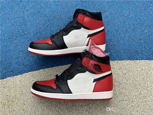 

оригинал 1 high og bred toe 1s красный черный белый баскетбол обувь для мужчин аутентичные спортивные кроссовки с коробкой 555088-610