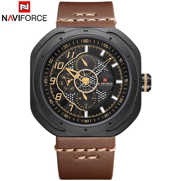 

naviforce 2018 men quartz watches brand sports auto date week display 30m waterproof watch relogio masculino, Slivery;brown
