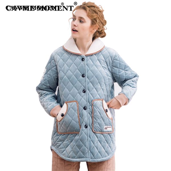 

cavme winter ladies pajama sets for women femme thicken turn-down collar full sleeve full pants nightwear sleepwear home clothes, Blue;gray