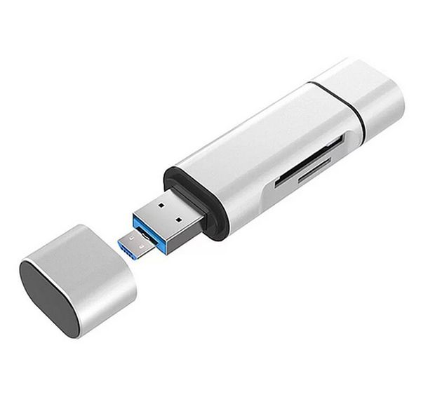 3 в 1 металлический кард-ридер USB Тип C микро-USB OTG для чтения карт памяти 2 слота для SD микро SD карты памяти SDHC карты памяти SDXC TF кард-ридер