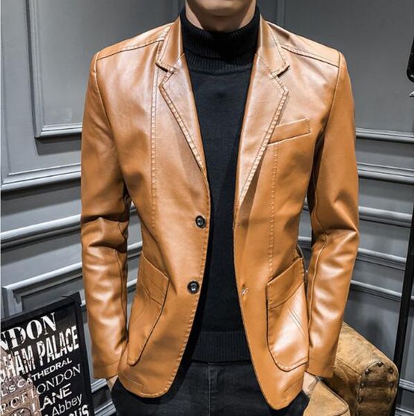 

осень и зима мода европейский и американский новый тренд ретро корейской версии молодых мужчин мотоцикл кожаный костюм пальто м-3xl, Black