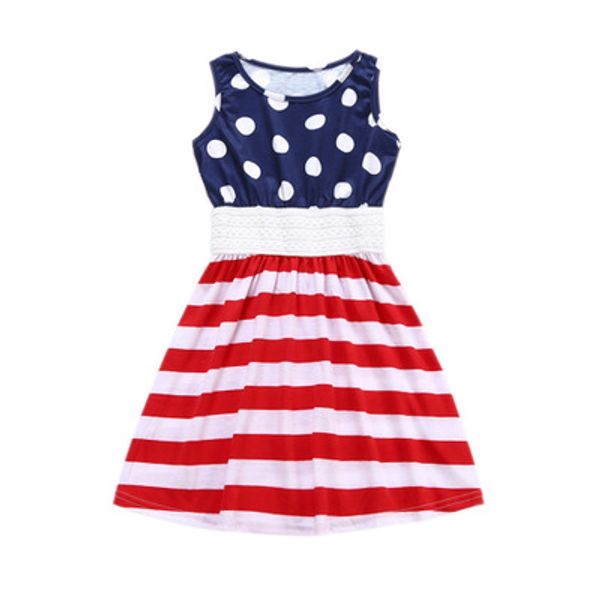 

childrens dresses flag printed girls dot striped princess dress fashion summer sleeveless girls kids dresses boutique infant clothes, Red;yellow