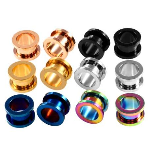 

2pcs steel screw ear plugs and tunnel flesh earring gauges hollow piercings ear tunnels expanders rings color mixed body jewelry, Silver