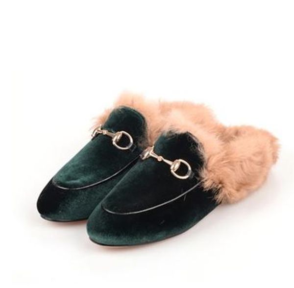 

33-43 большой размер!Дамы роскошный мех мул тапочки кожаные плоские замшевые туфли цветок змея мул мода открытый тапочки осень и зима обувь 445