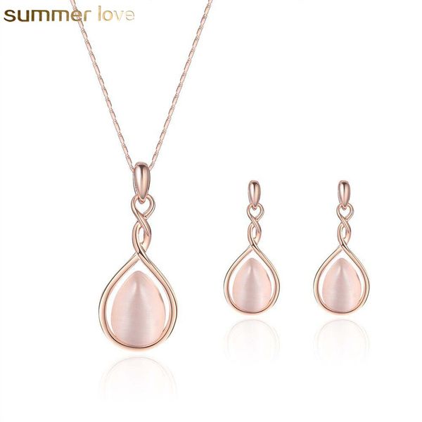 

Selling pink opal necklace earring et natural gem tone water drop necklace earring for wedding women girl