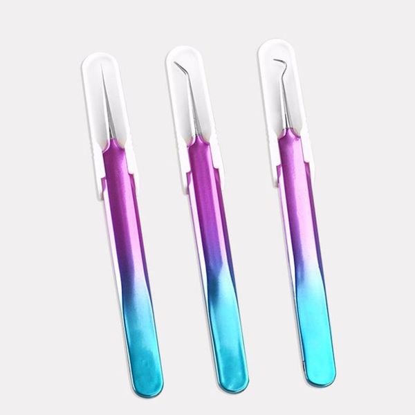 Aghi per rimozione punti neri in acciaio inossidabile Acne Blemish Pimple Extractor Processo di placcatura in titanio Clip Pinzetta F1291