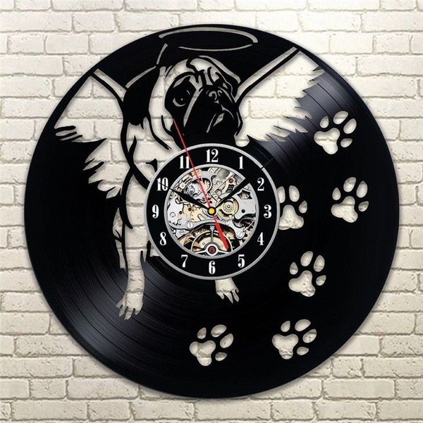 Diy Gift For Clock Change 2018 Record Room Wall Clock Pug Dog Angel Animal Vintage Art Vinyl Home Decore Living Room Clocks Sale Living Room Wall