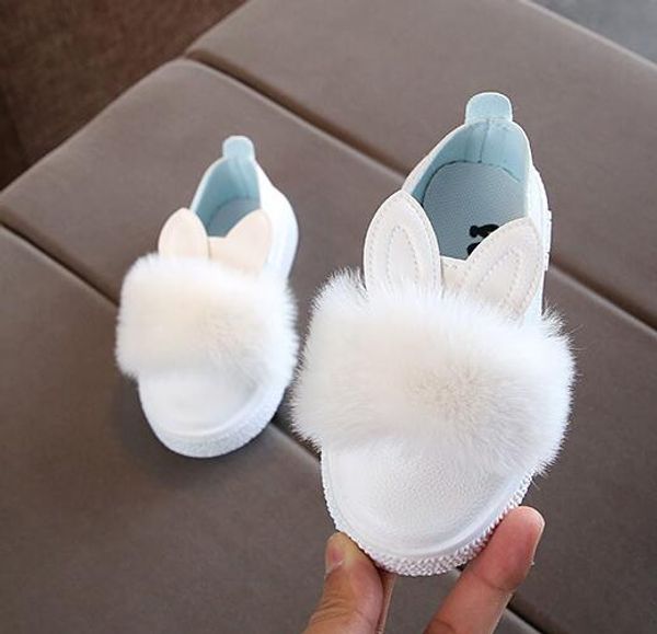 

Cute toddlers baby girls rabbit ear pompom shoes for children kids leather single shoes