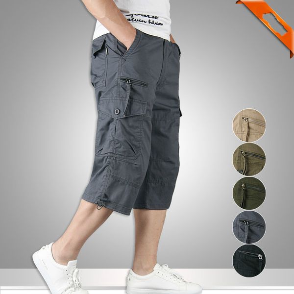 

2018 men summer wear trousers cotton loose soft handfeel thin multi pocket outdoor sports casual overalls men's shorts, Black