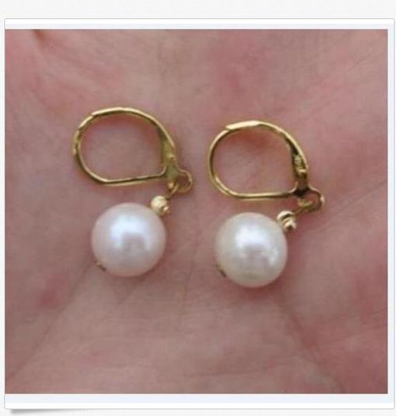 

huge aaa10mm natural round akoya white pearl earring 14k yellow gold, Silver