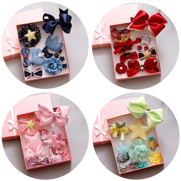 

2018 korean children's headwear classic side clip crown full covered safty hairpin with box accessories set girl gift 1set, Slivery;white