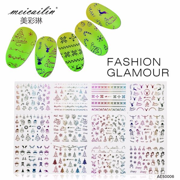 

meicailin 12designs/set retail christmas 3d sticker nail art decals beautiful diy decor temporary tattoos, Black