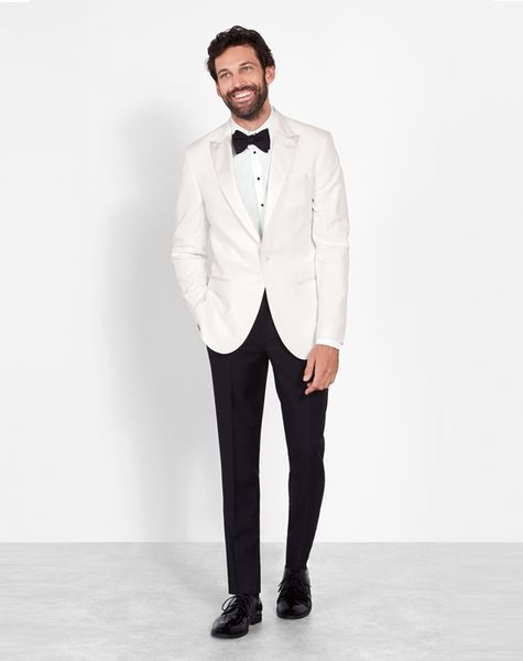 

formal white wedding suits for men peaked lapel slim fit groom tuxedos suits 2 pieces jacket pants men blazer party, Black;gray