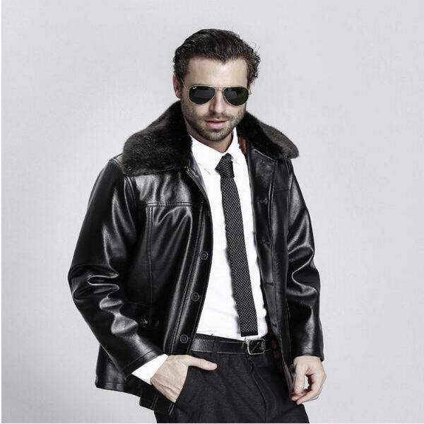 

vxo 2019 men leather jackets arrival winter brand plus velvet thick warm motorcycle business casual men leather coats, Black