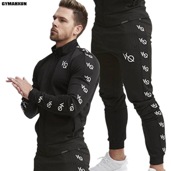

gymahxun new autumn fashion sportswear set men's clothes tracksuits male sweatshirts+pants gyms fitness bodybuilding men sets, Gray