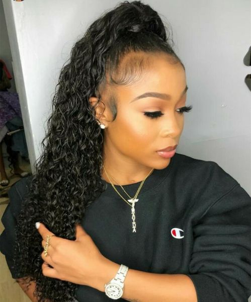 

new arrival human hair ponytail virgin brazilian hair loose deep curly drawstring ponytail extensinon 8a grade 18inch #1b 140g, Black