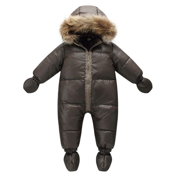 

Top quality winter jacket fashion brown 9M -36M infant coat 90% duck down snow wear baby boy snowsuit with nature fur hood