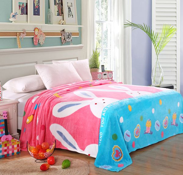 

cartoon printed plush fleece blanket flannel for bed sofa couch throw child girl single twin full queen size pink