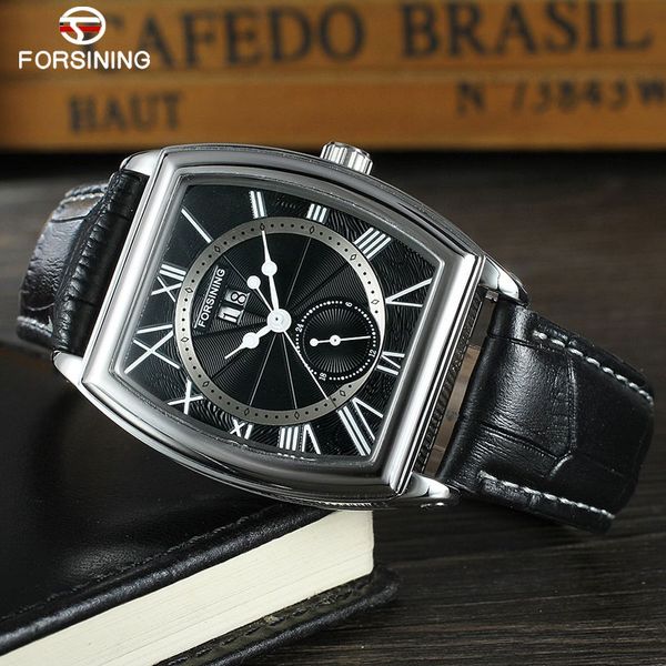 

forsining classic men watch luxury brand leather auto mechanical watch complete calendar 30m waterproof relogio masculino, Slivery;brown