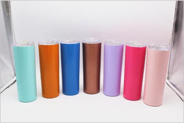

20oz skinny tumbler cups double wall stainless steel tumbler vacuum insulated straight cup coffee mugs water bottles with lid