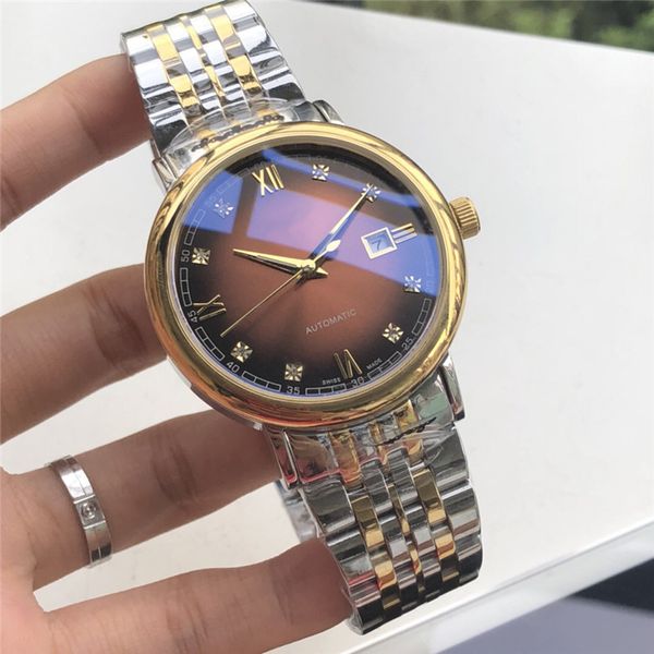 

42 мм мужские часы кофе циферблат корпус из нержавеющей стали золотой безель серебряный браслет механизм с автоподзаводом роскошные модные м, Slivery;brown