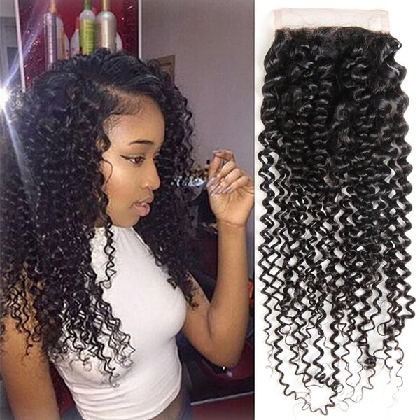 Malaysian Curly Closure Hair Styles Remy Human Hair Deep Curly