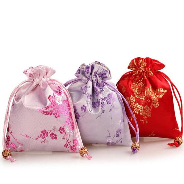 

Plum blo om flower de ign atin brocade gift candy bag wedding party favor pouch draw tring jewelry bag za6402