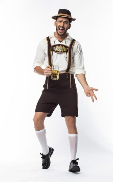 

size m-3xl man oktoberfest beer costume germany bavarian oktoberfest outfit shirt lederhosen hat set, Black;red