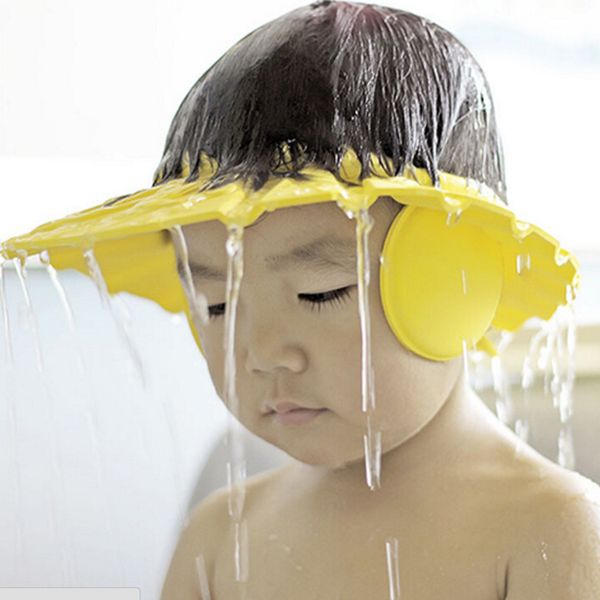 

30 pcs wholesale soft adjustable baby shower cap protect children kid shampoo bath wash hair shield hat waterproof prevent water into ear