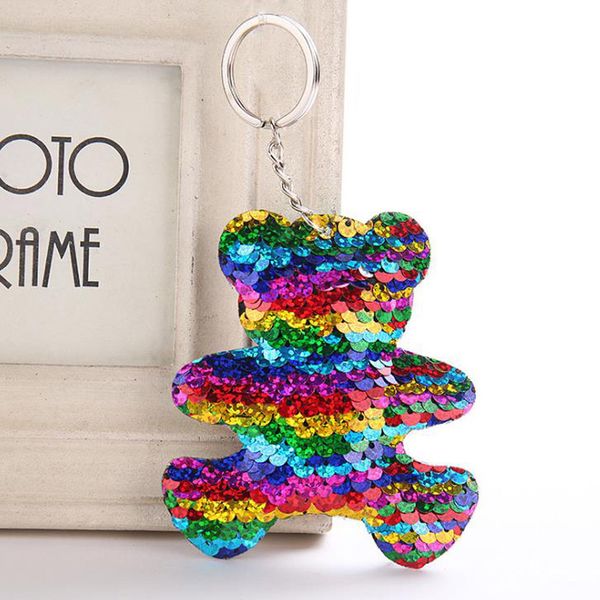 

cute bear keychain glitter sequins key chain gifts for women llaveros mujer car bag accessories key ring porte clef, Silver