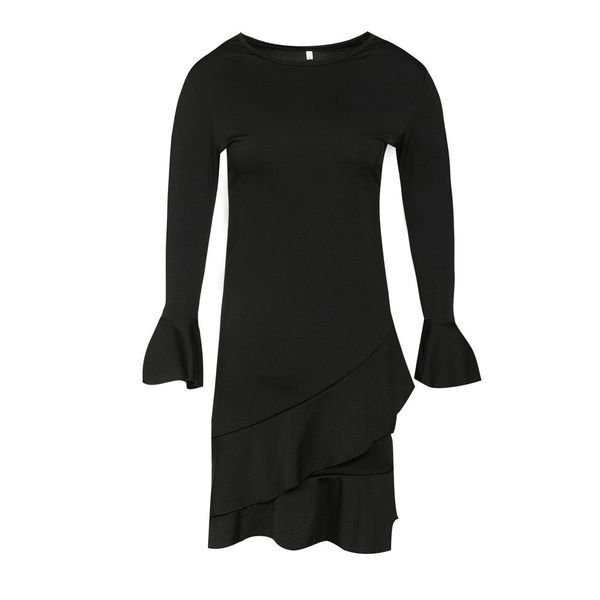 

european and american dress, round neckline, long sleeved dress zc2785, Black;gray
