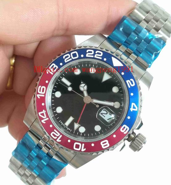 

6 styles men luxuy watch 40mm gmt 126710 126710bl black dial red blue border asia 2813 movement stainless steel automatic mens watch watches, Slivery;brown