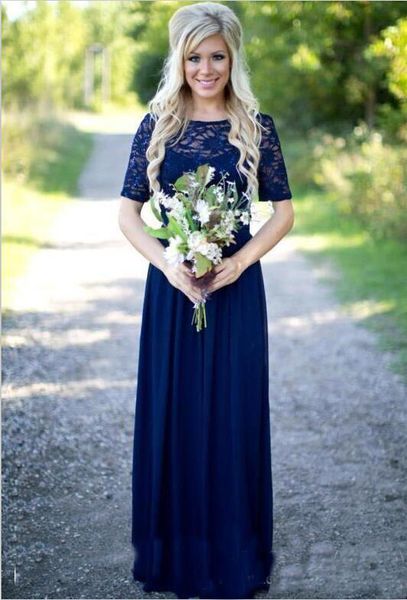 

2017 Blue Lace Chiffon Long Bridesmaid Dresses Sexy Hollow Back Floor Length Party Prom Dresses Maid Of Honor Dresses Custom Made