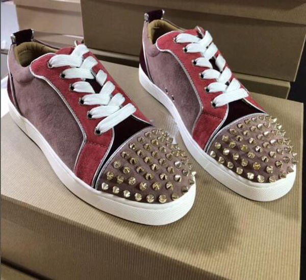 

young men red bottom sneakers low shoes men red sole shoes rantulow orlato pink suede sneaker low men trainers flat with rivet spike, Black