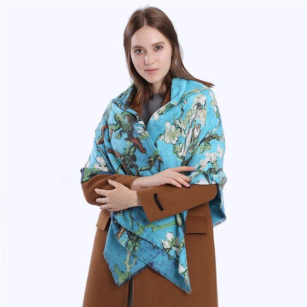 

new wraps cashmere square 130cm*130cm scarf wool for spain lifetree printing neckerchief women winter fashion shawls soft pashmina fema gxxd, White;black