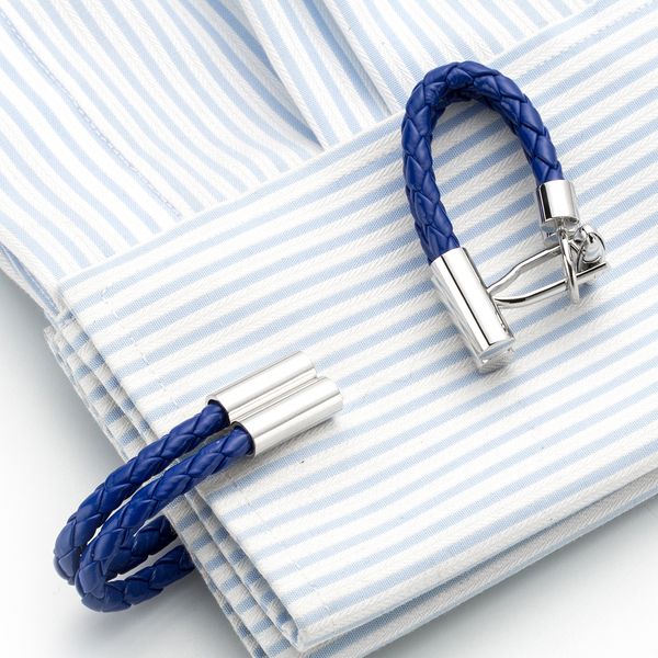 

blue leather chain cufflinks healthy cuff link weaving cuffs button gemelos men jewelry 5pairs accessories 248, Silver