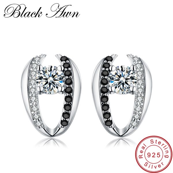 

black awn] 100% genuine 925 sterling silver jewelry black spinel stone cute engagement stud earrings for women t072, Golden;silver