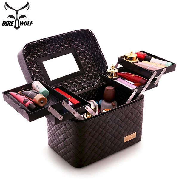 

direwolf women professional cosmetic bag portable makeup organizer large capacity multilayer storage box suitcase for manicure