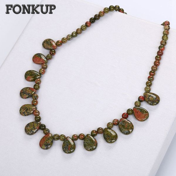 

fonkup unakite necklace stone bead chain pendant women short jewellery power crystal bijoux hyperbole accessories men engagement, Silver