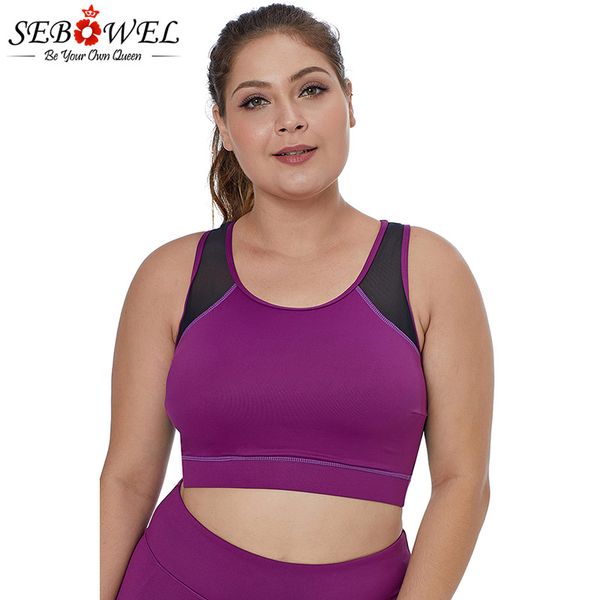 

sebowel sheer mesh back sports bra women plus size elastic fitness yoga bra comfortable soft seamless wire padded vest, White;black
